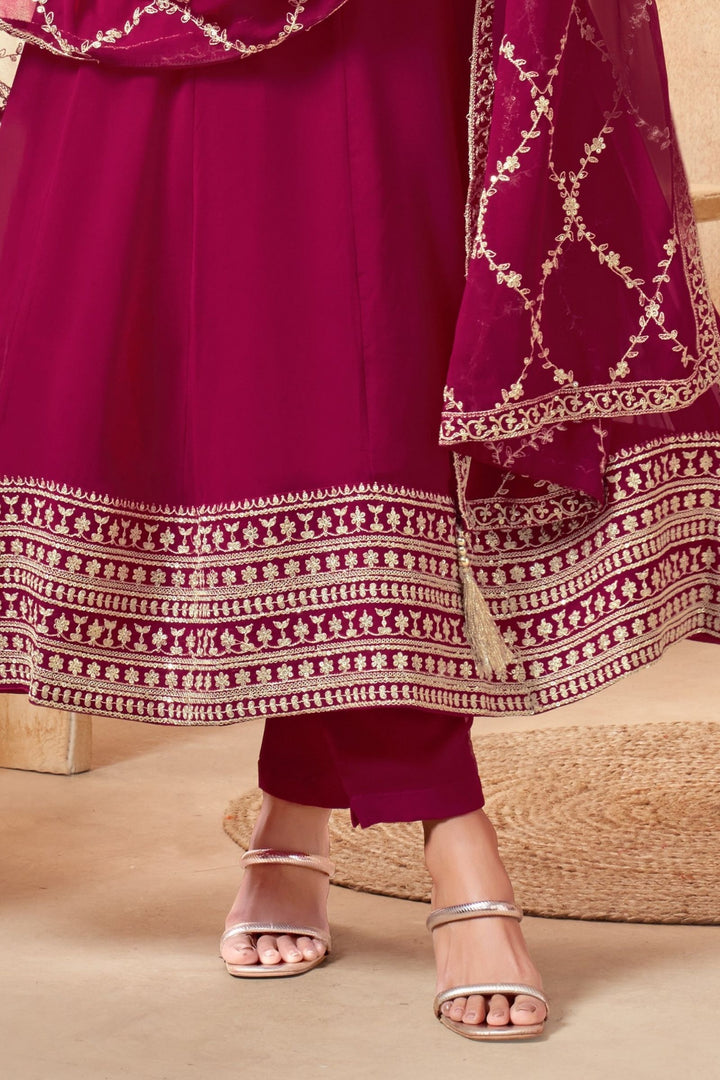 Rani Pink Stone, Sequins, Zardozi, Zari and Beads work A-line Cut Salwar Suit