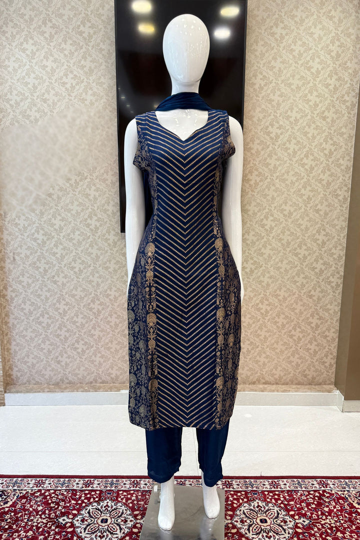 Teal Blue Banaras work Straight Cut Salwar Suit