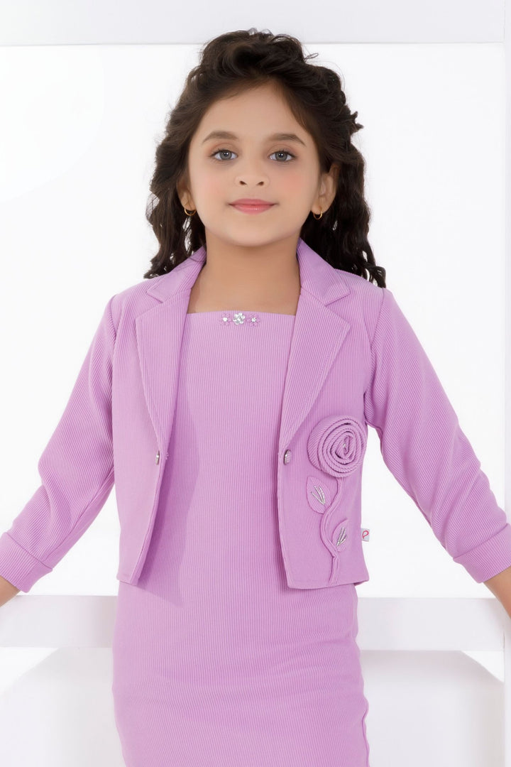 Lavender Jacket Styled Short Frock For Girls
