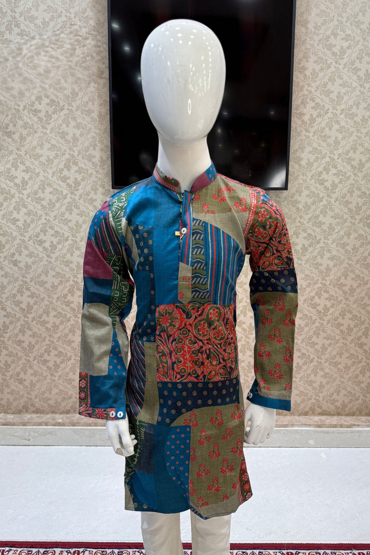 Multicolor Digital Print Kurta Set for Boys
