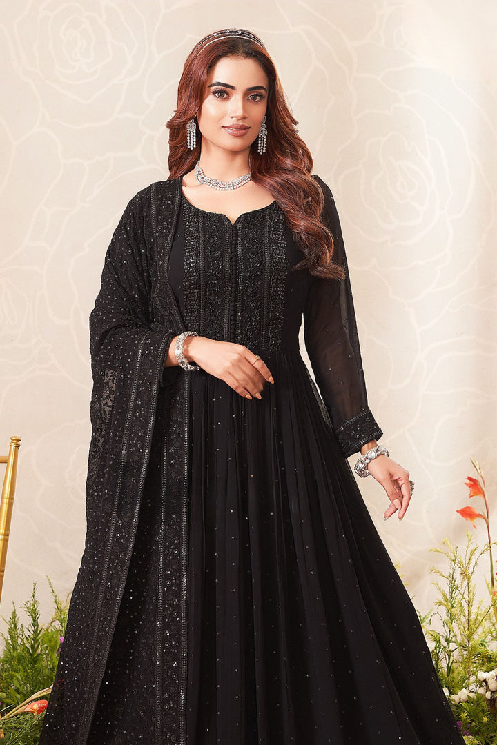 Black Sequins and Beads work Floor Length Anarkali Suit