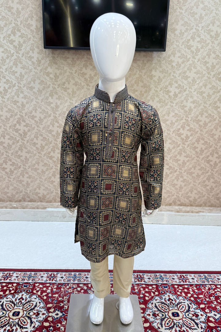 Multicolor Kalamkari Print Kurta Set for Boys