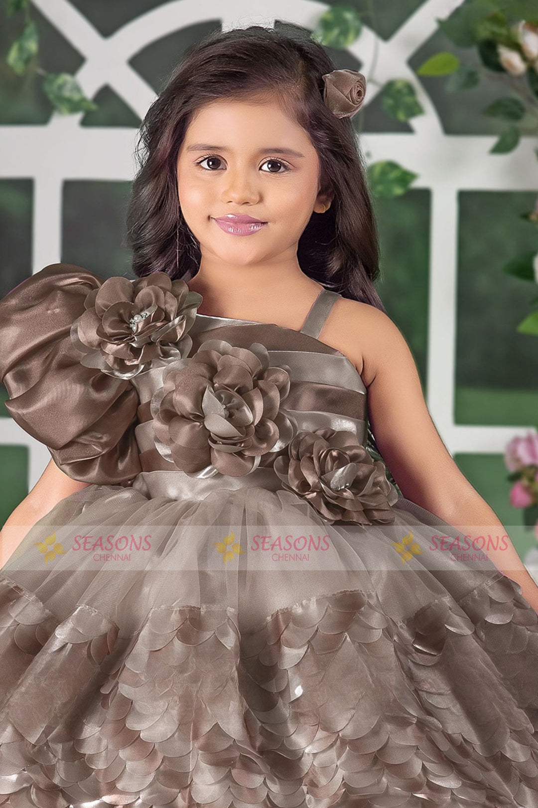 Brown Short Partywear Frock for Girls
