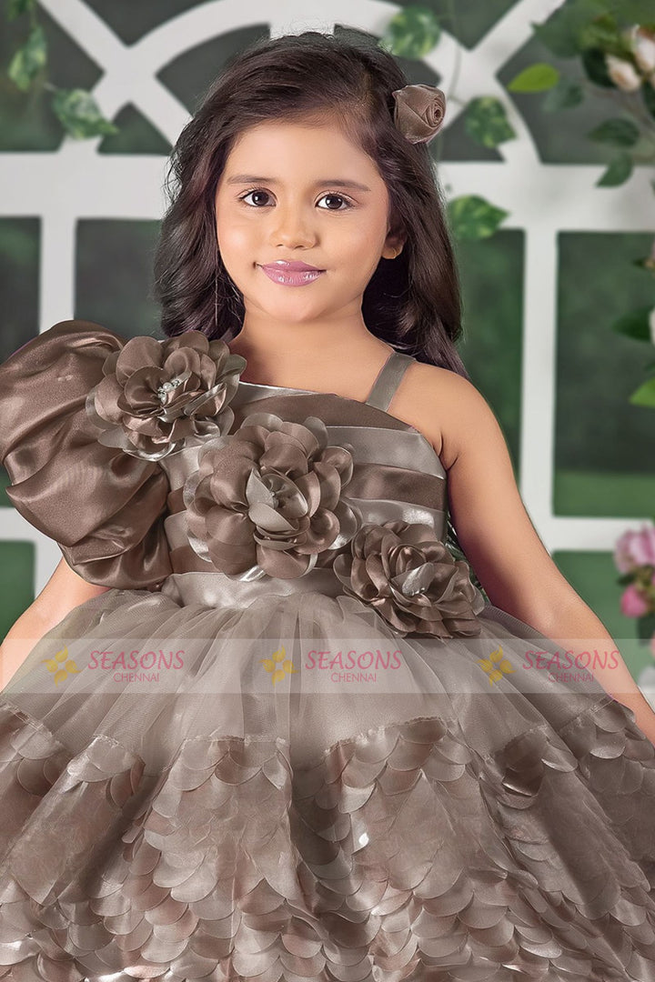 Brown Short Partywear Frock for Girls