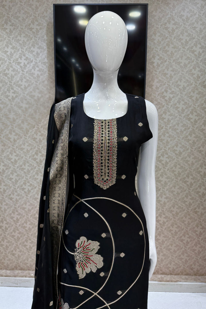 Black Banaras, Beads and Sequins work Straight Cut Salwar Suit