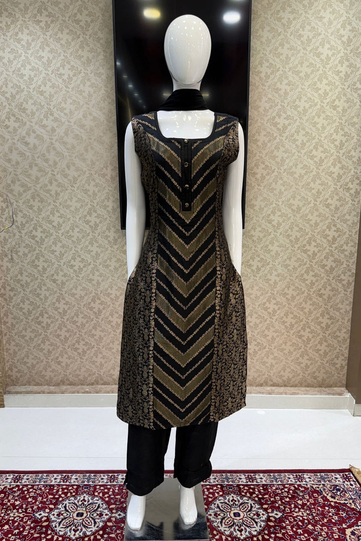 Black Banaras work Straight Cut Salwar Suit