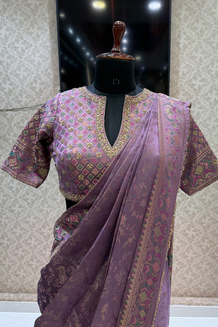 Banaras, Zardozi and Sequins work Ready-to-Wear Saree with Embellished Blouse