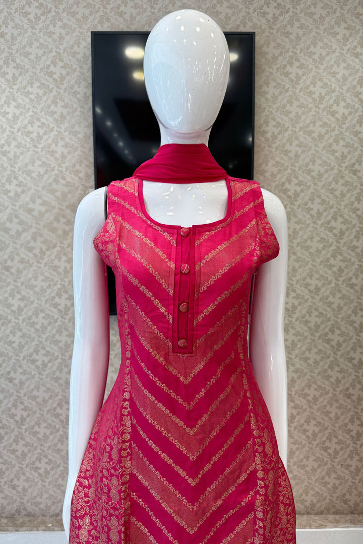 Pink Banaras work Straight Cut Salwar Suit