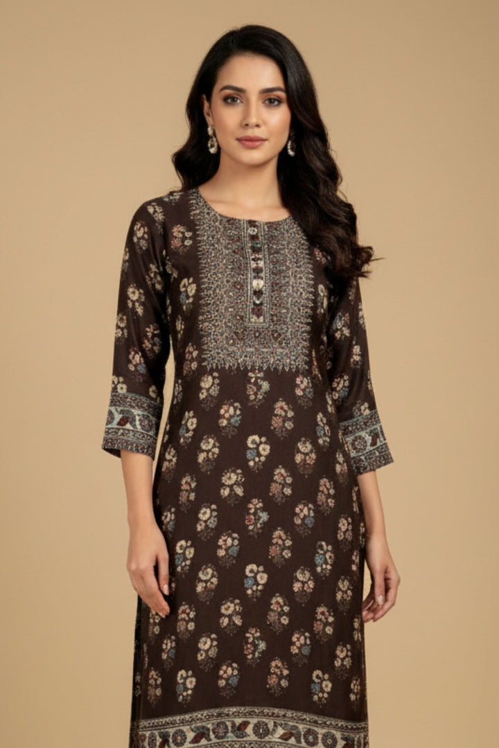Black Beads and Sequins work with Digital Print Calf Length Kurti