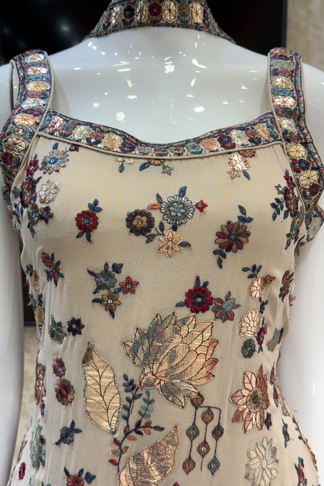 Chikoo Embroidery and Sequins work Straight Cut Salwar Suit