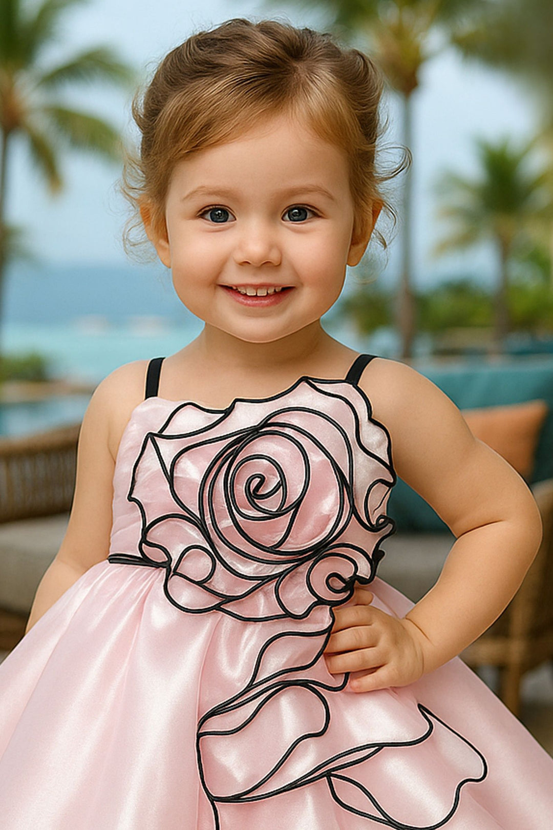 Baby Pink Stone work Short Partywear Frock for Girls