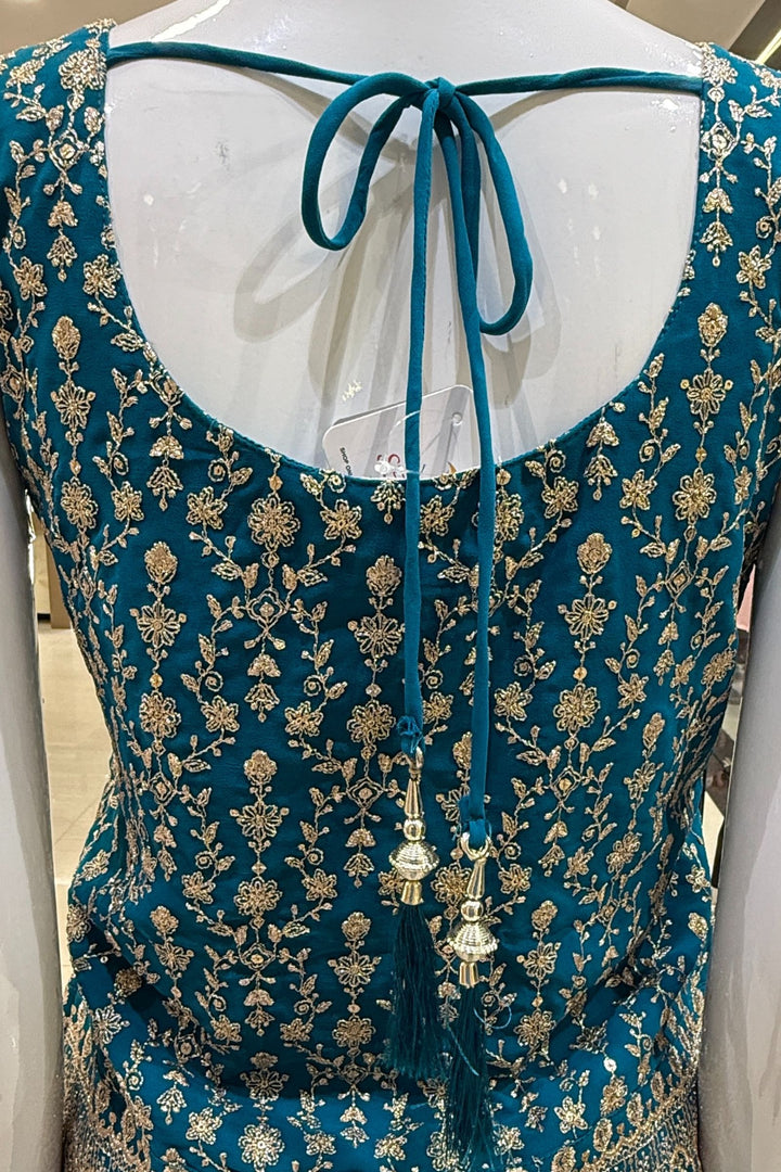 Rama Blue Silver Zari and Sequins work Palazzo Salwar Suit