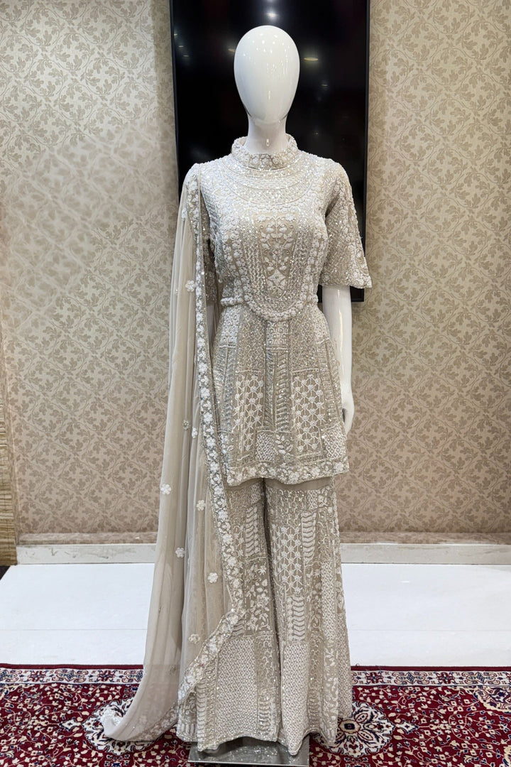 Beige Sequins and Beads work Sharara Salwar Suit