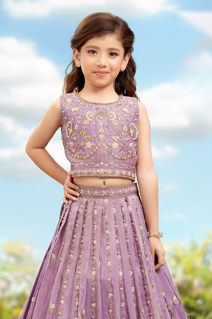 Light Purple Beads, Zari, Sequins and Stone work Lehenga Choli for Girls