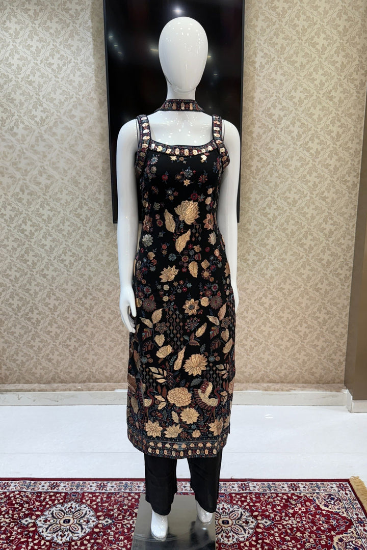 Black Embroidery and Sequins work Straight Cut Salwar Suit