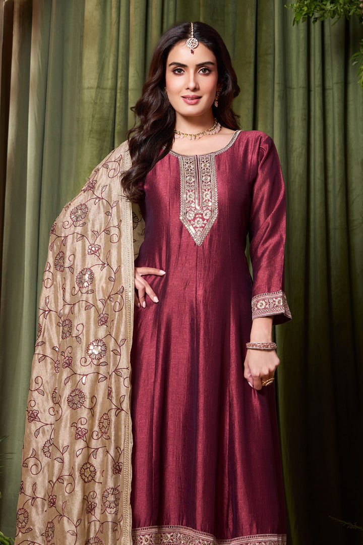 Onion Embroidery and Sequins work A-line Cut Salwar Suit