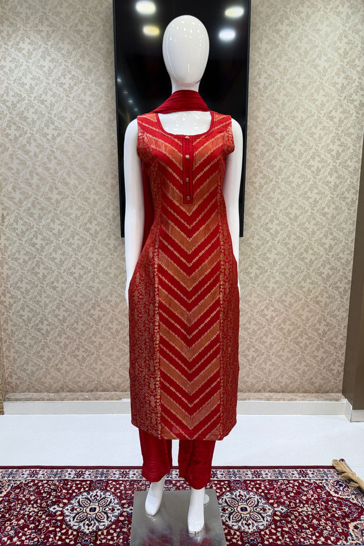 Red Banaras work Straight Cut Salwar Suit