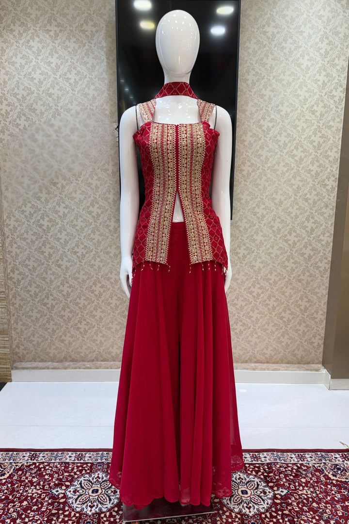 Rani Pink Banaras Zari, Sequins and Zari Thread work Palazzo Suit Set