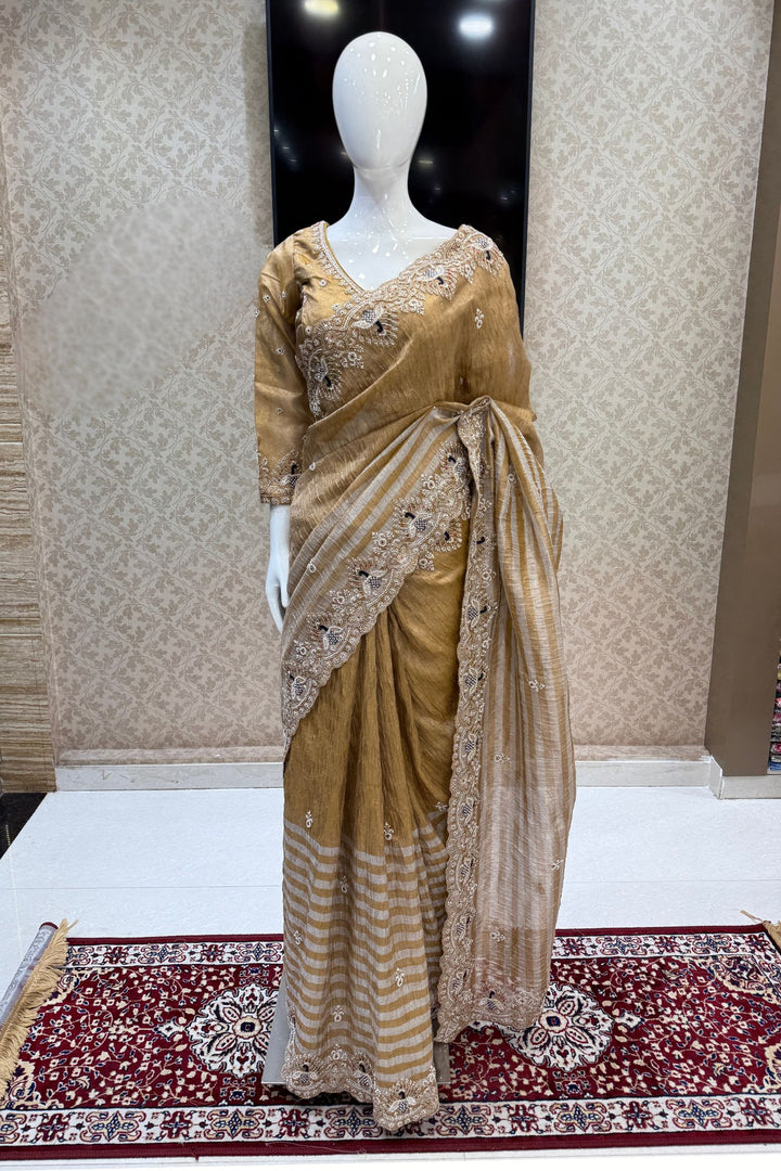 Gold Beads, Sequins, Zari and Thread work Saree