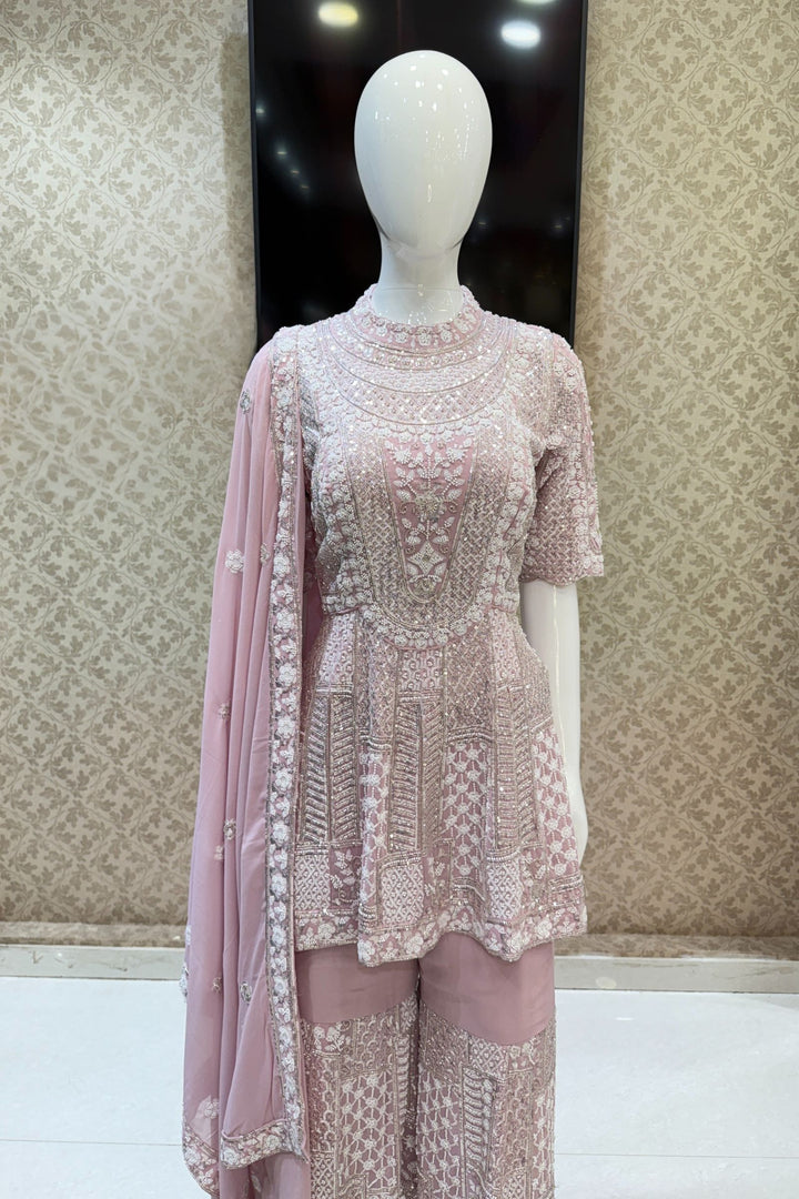Baby Pink Sequins and Beads work Sharara Salwar Suit