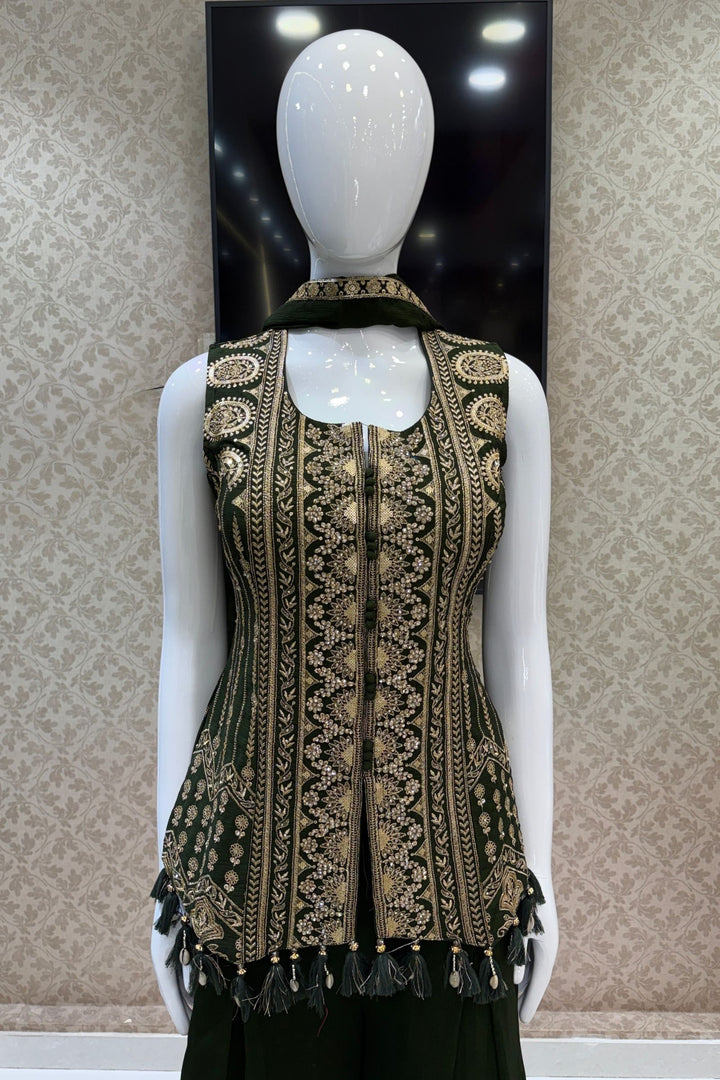 Bottle Green Palazzo Set Featuring All-Over Sequins, Zari, Stone and Beads