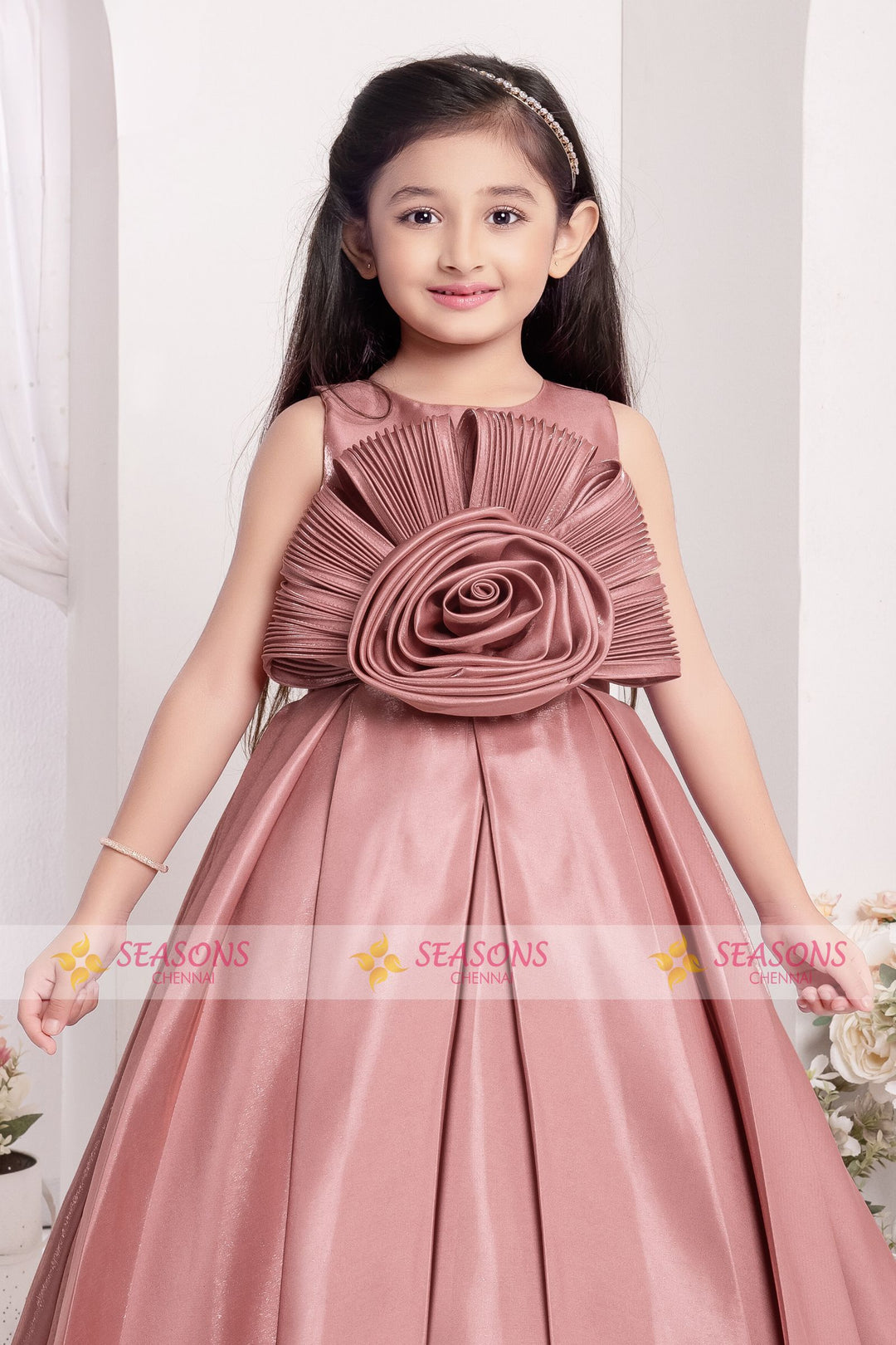 Onion Pink Long Party Frock for Girls