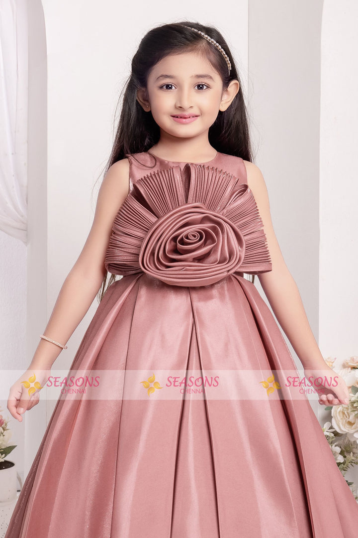 Onion Pink Long Party Frock for Girls