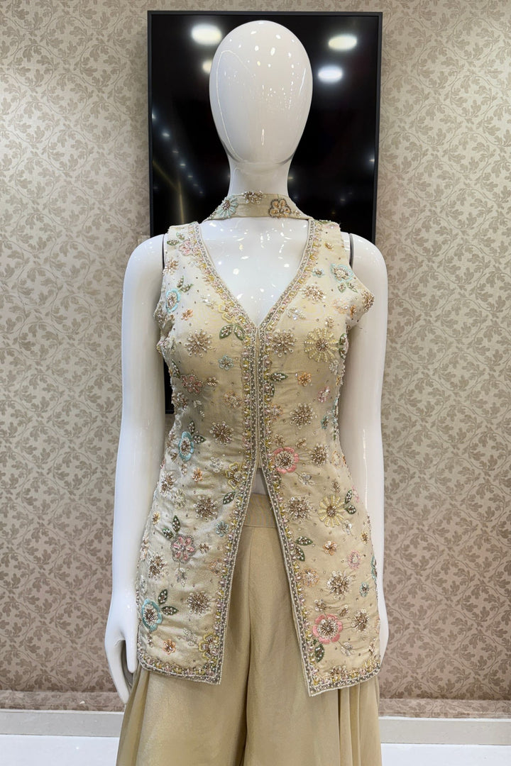 Cream Beads, Embroidery and Sequins work Palazzo Salwar Suit