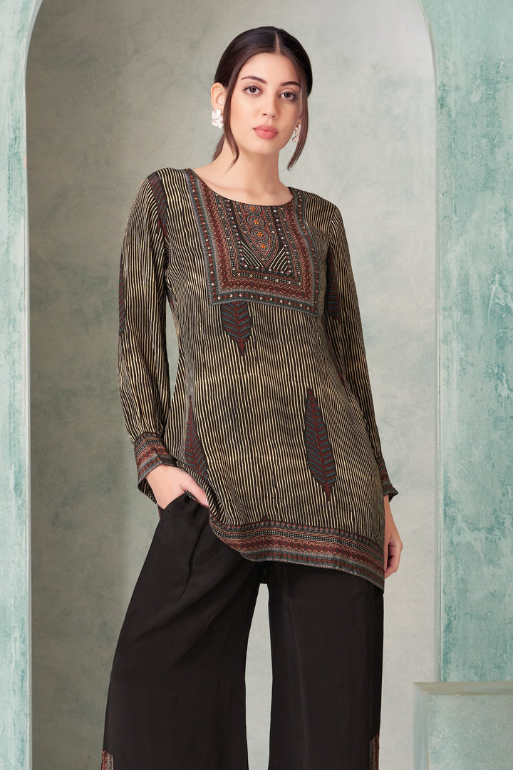 Black with Digital Print Palazzo Salwar Suit