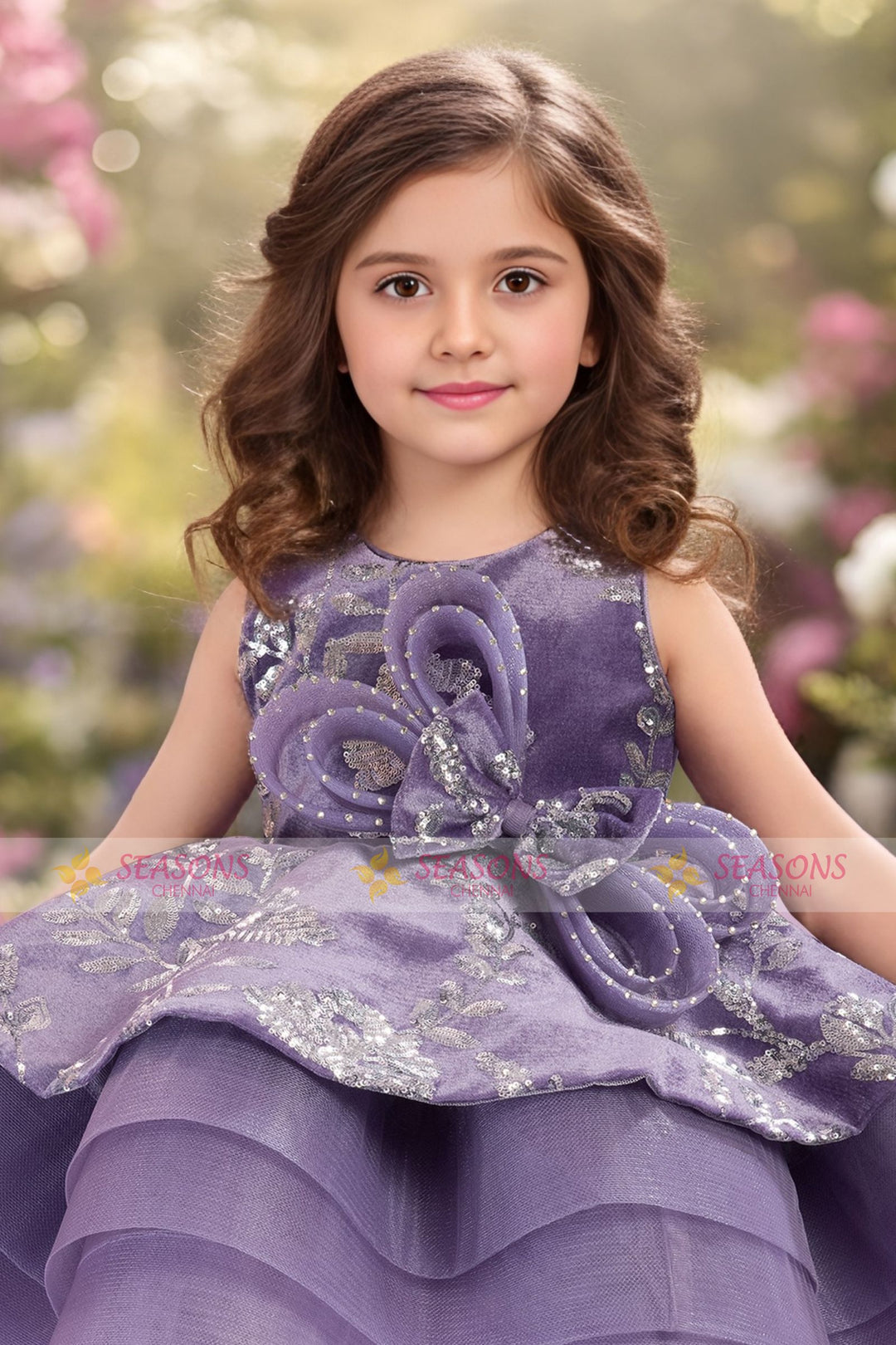 Purple Sequins work Short Partywear Short Frock for Girls