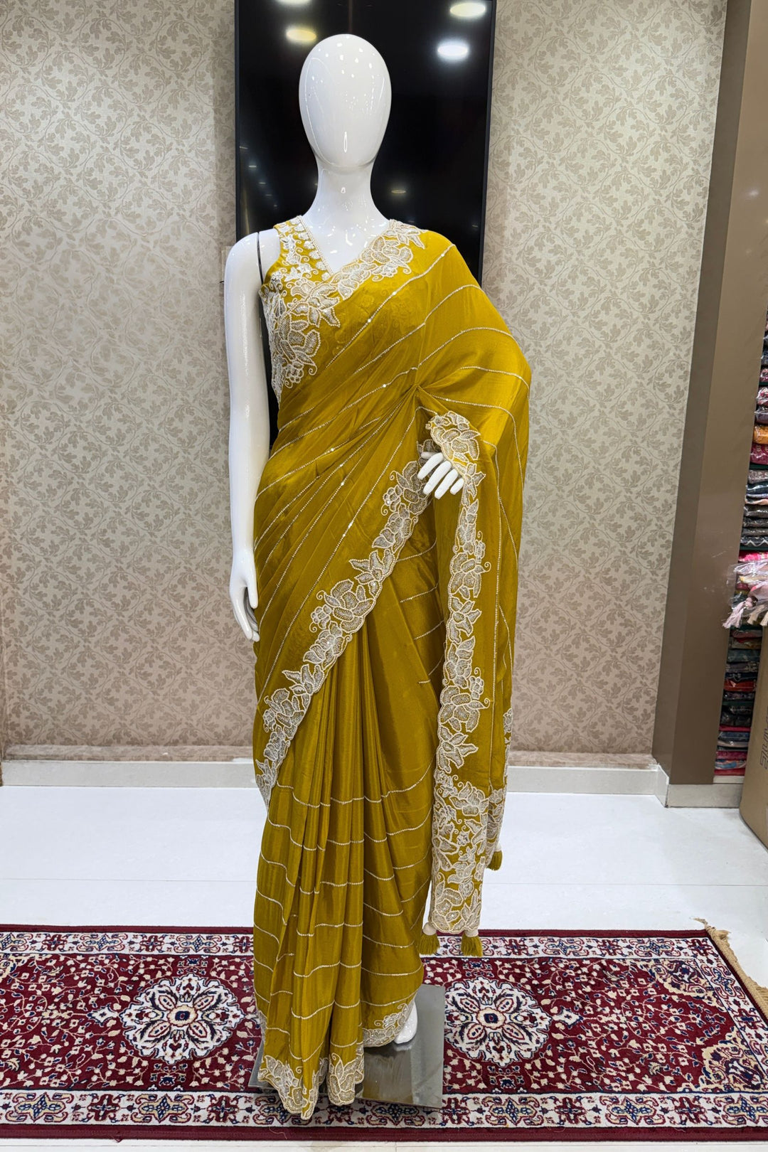 Liril Green Saree with Thread and Sequins work Embellishments