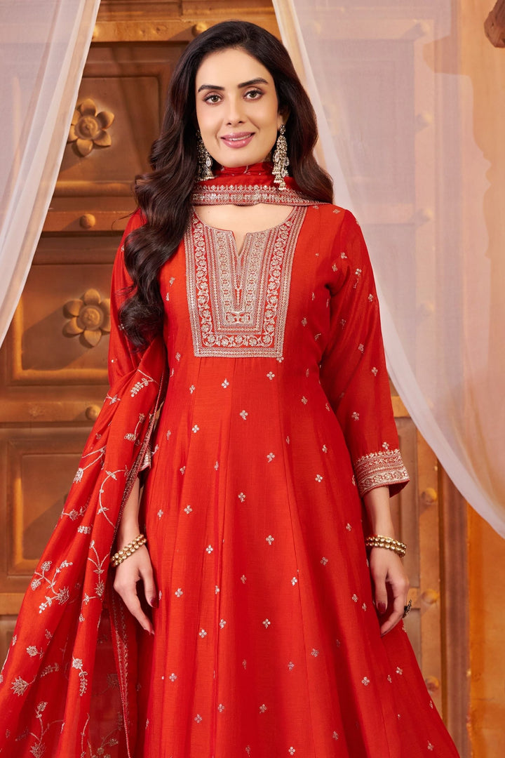 Orange Sequins and Zari work Anarkali Style Salwar