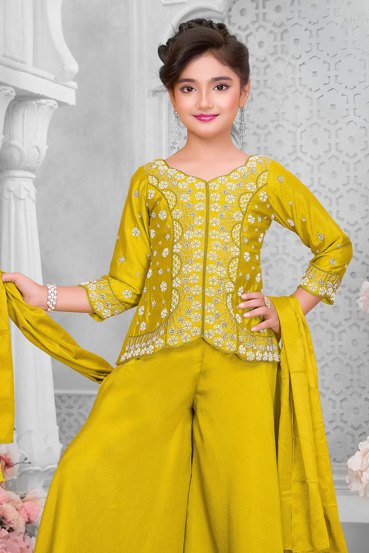 Liril Green Beads work Palazzo Suit Set for Girls