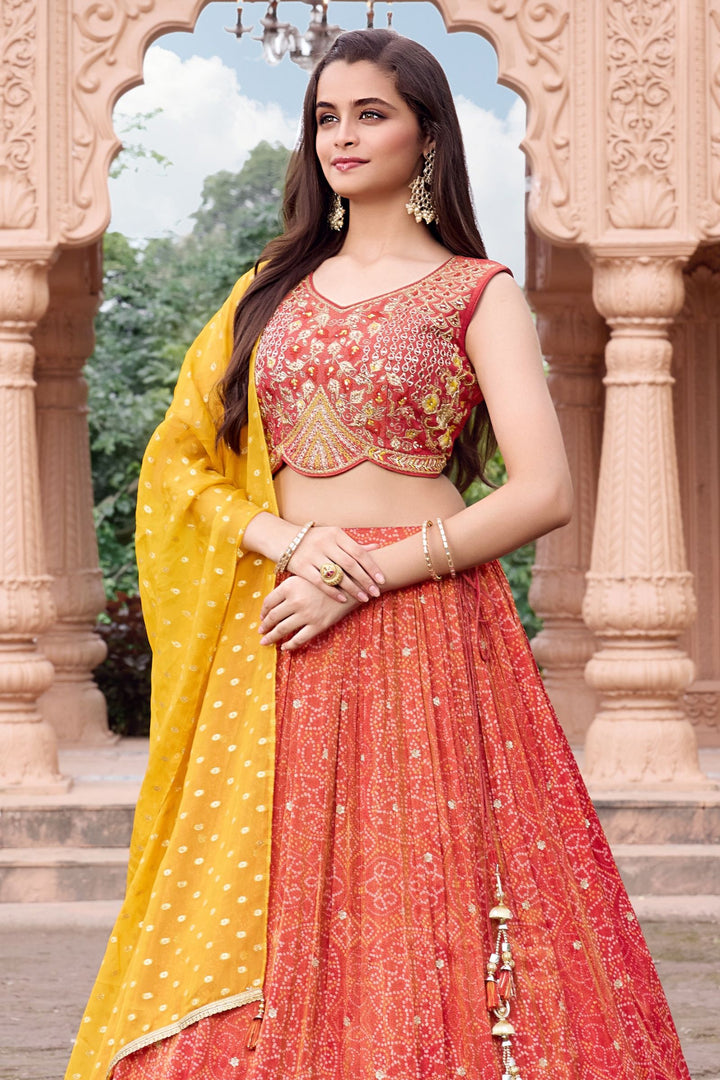 Maroon Zari, Zardozi, Stone and Beads work with Bandini Print Lehenga Choli for Girls