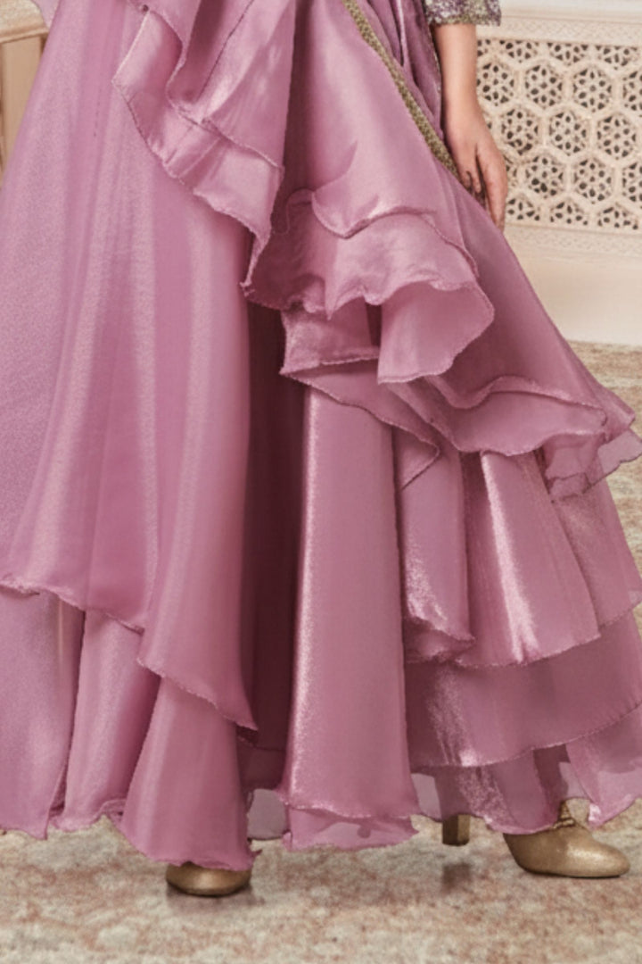 Lavender Embroidery, Sequins, Beads, Mirror, Zari and Stone work Lehenga Choli for Girls