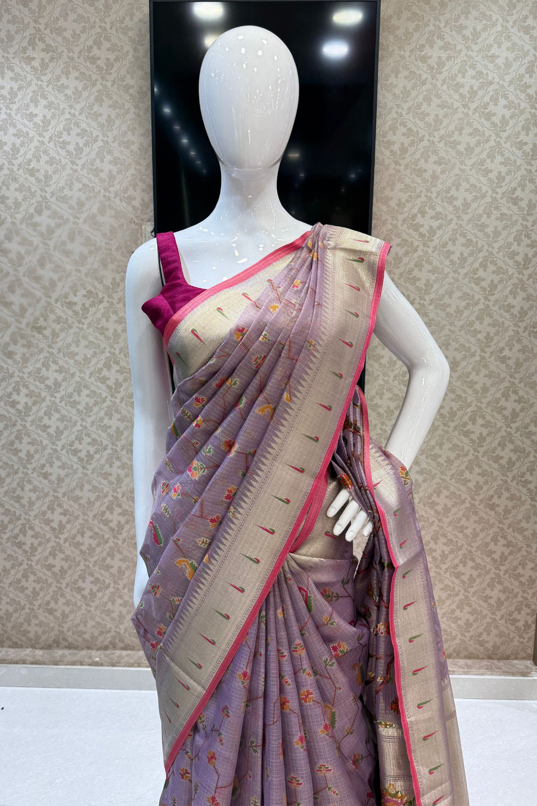 Lavender Banaras and Zari Weaving work Saree