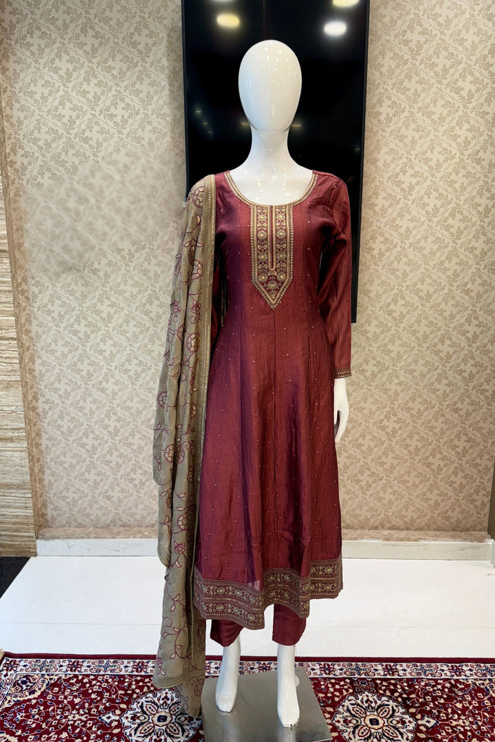 Onion Embroidery and Sequins work A-line Cut Salwar Suit