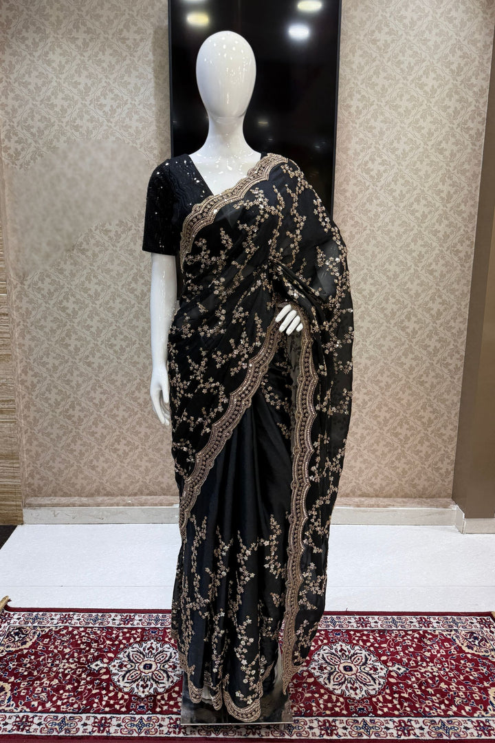 Black Beads, Zari and Sequins work Saree