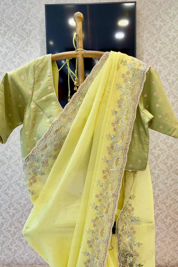 Lemon Yellow Saree with Intricate Sequin and Beaded Embroidered Border