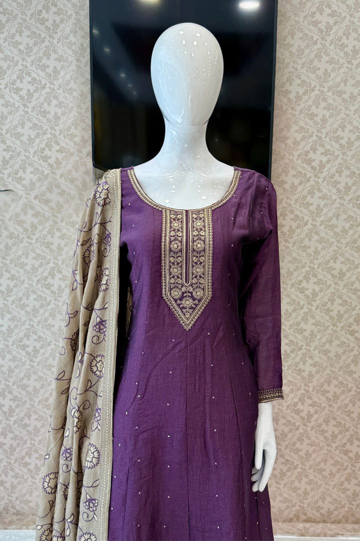 Light Purple Embroidery and Sequins work A-line Cut Salwar Suit