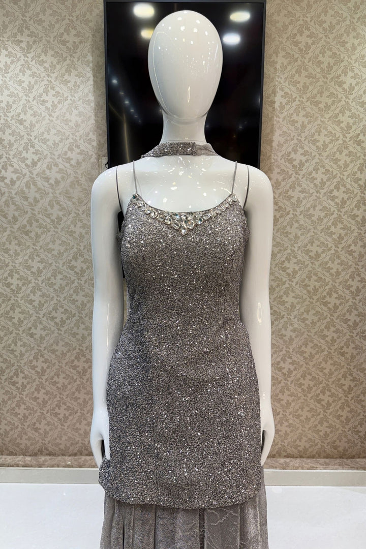Grey Sequins and Stone work Palazzo Salwar Suit