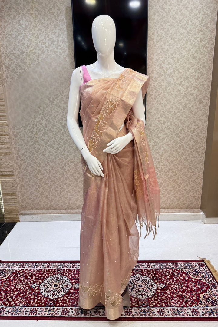 Peach Pearl and Thread work Saree