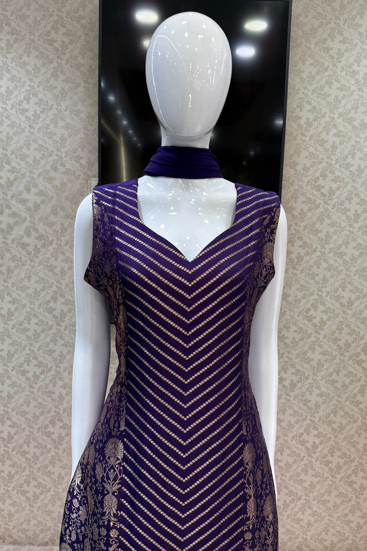 Purple Banaras work Straight Cut Salwar Suit