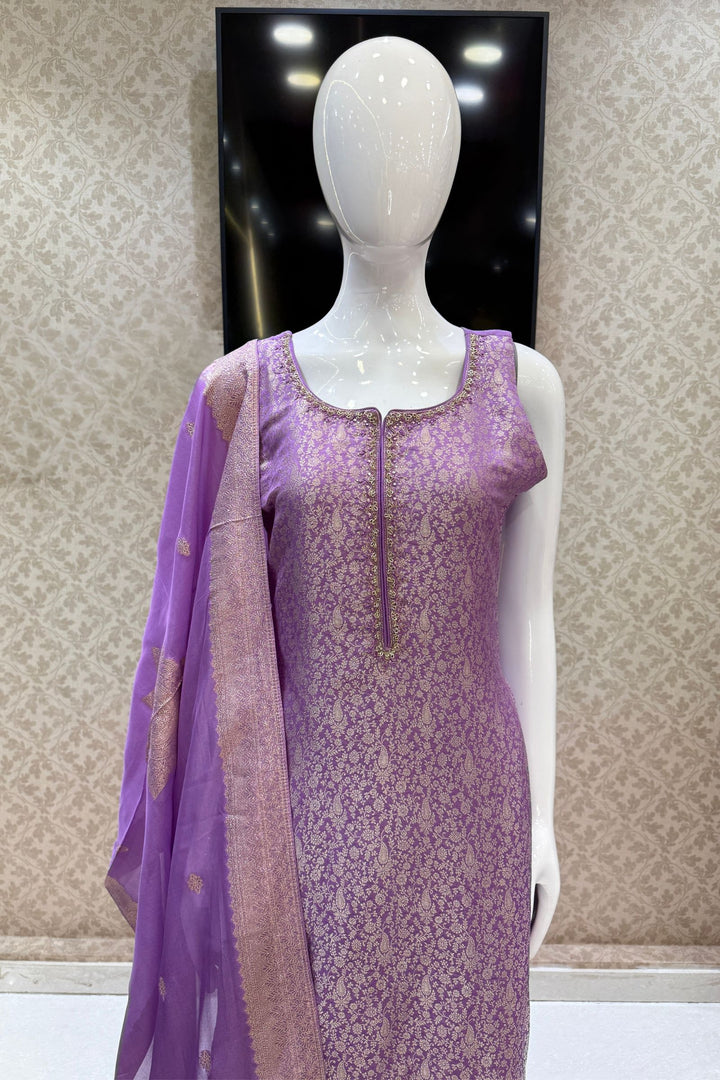 Lavender Zardozi, Stone, Thread and Brocade work Straight Cut Salwar Suit