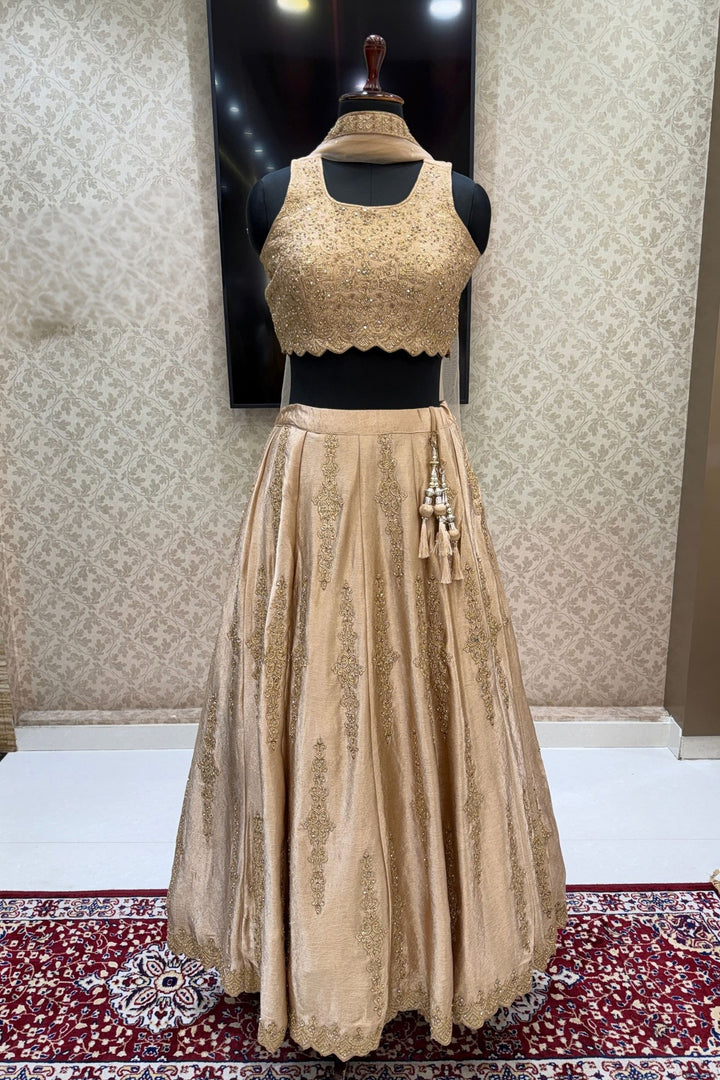 Gold Stone, Beads and Zari work Lehenga Set