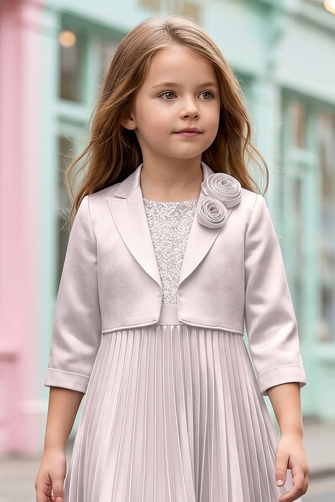 Silver Grey Sequins work Styled Short Frock For Girls