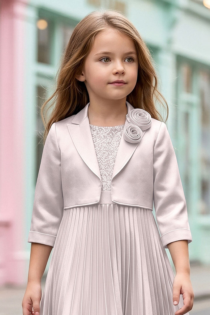 Silver Grey Sequins work Styled Short Frock For Girls