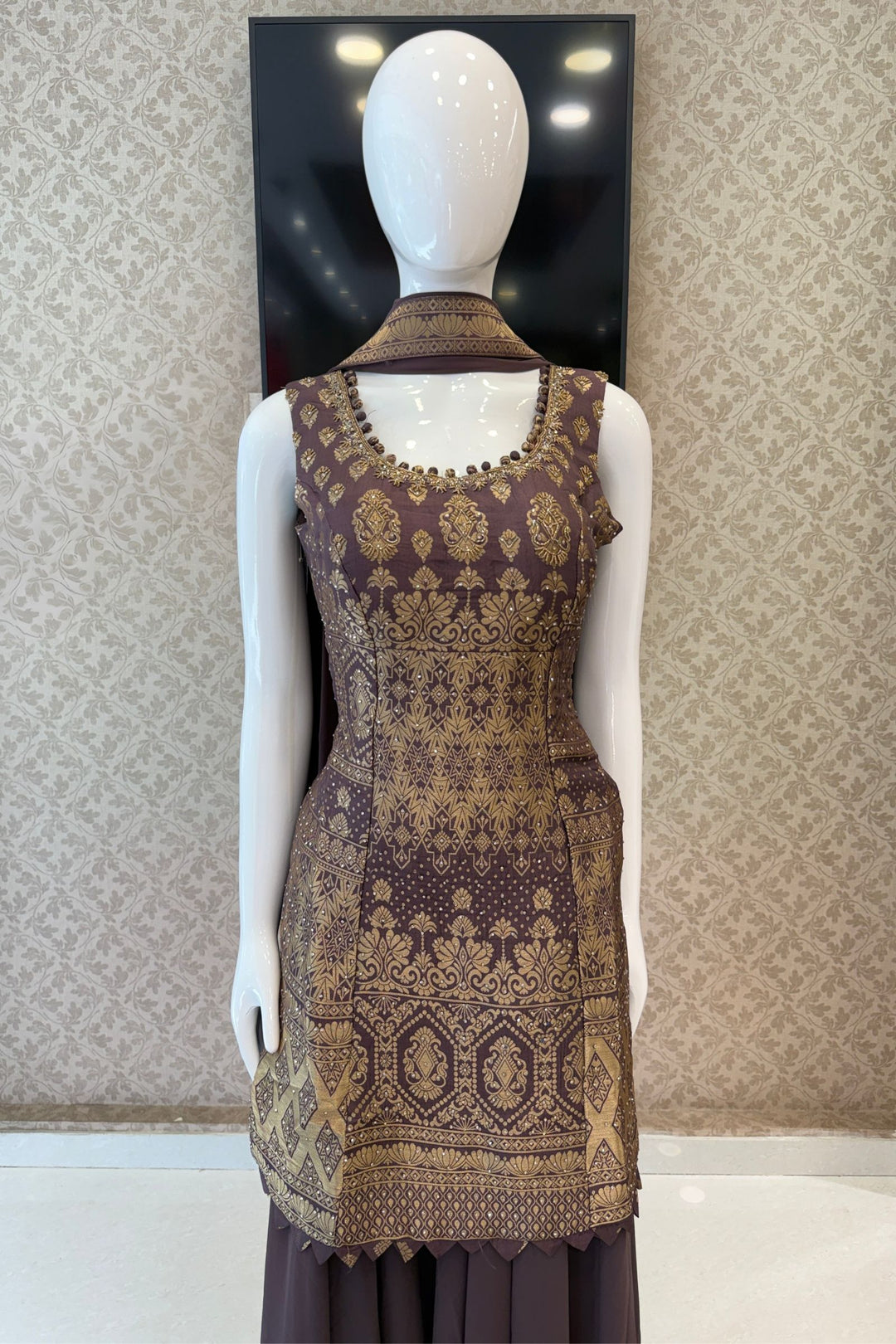 Elegant Palazzo Set with Intricate Stone, Beads and Banaras