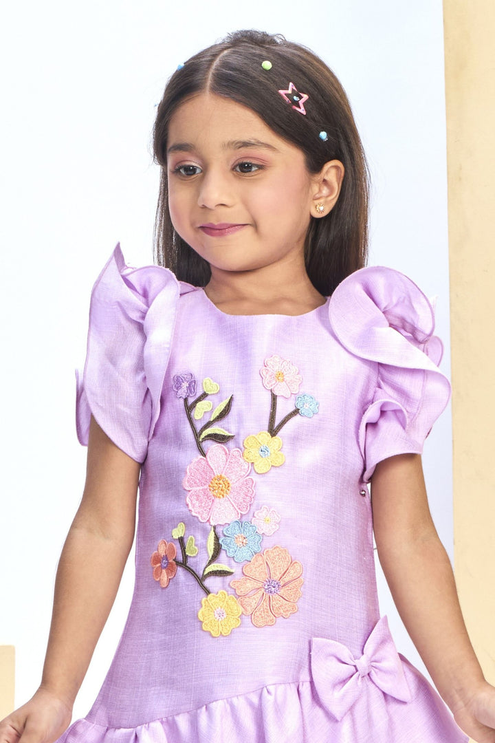 Lavender Thread work Short Frock for Girls
