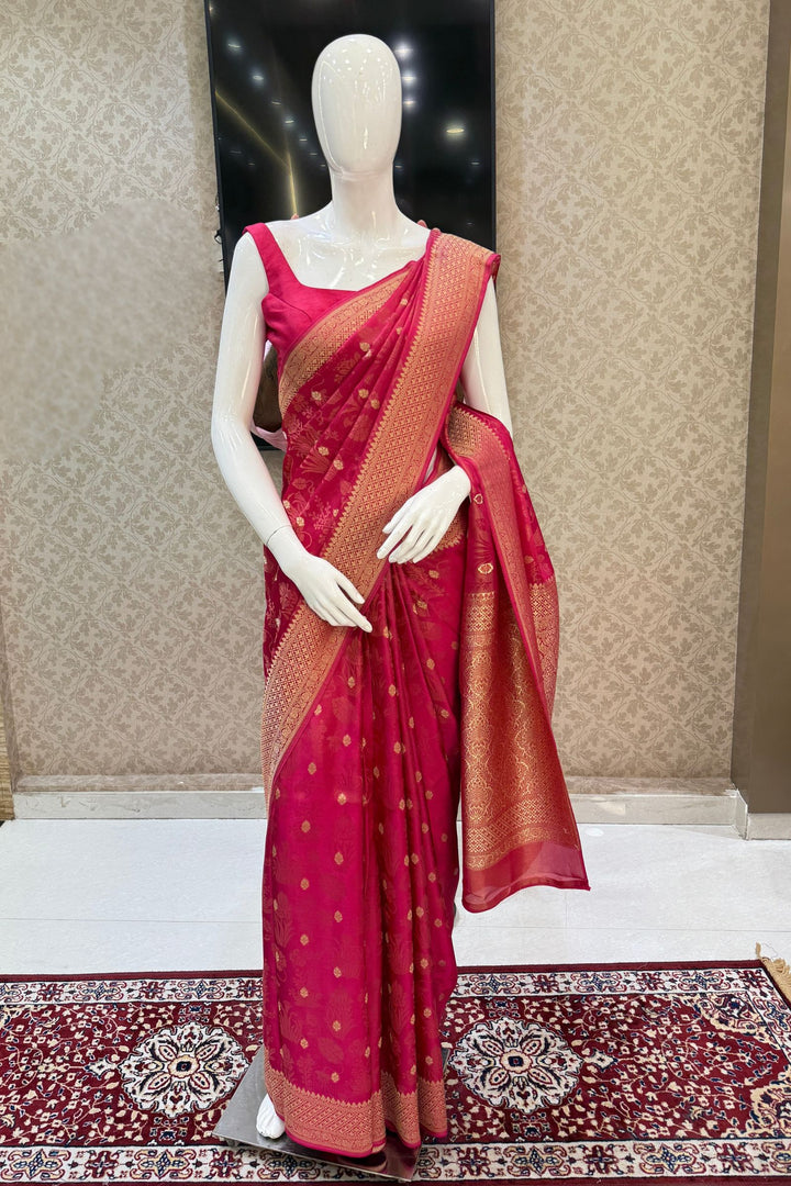 Rani Pink Banaras Zari work Saree